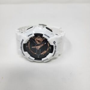 Casio G-Shock White Resin Watch with Black Dial and Rose Gold Accents